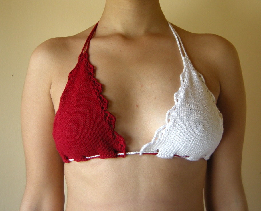 women Bikini top red white  ,beach parties,hoop dance,sunbathing