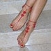 Barefoot Sandals bead ,red wedding , Bikini , Women , Beach , Bridal Shoes , Bridal Sandals , Bridal Jewelry ,shoes , READY TO SHIP