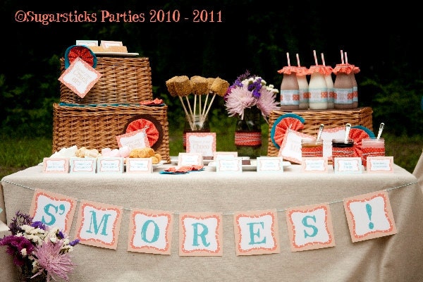 Camping s'mores birthday party favor tags - M2M Swanky Baby Vintage