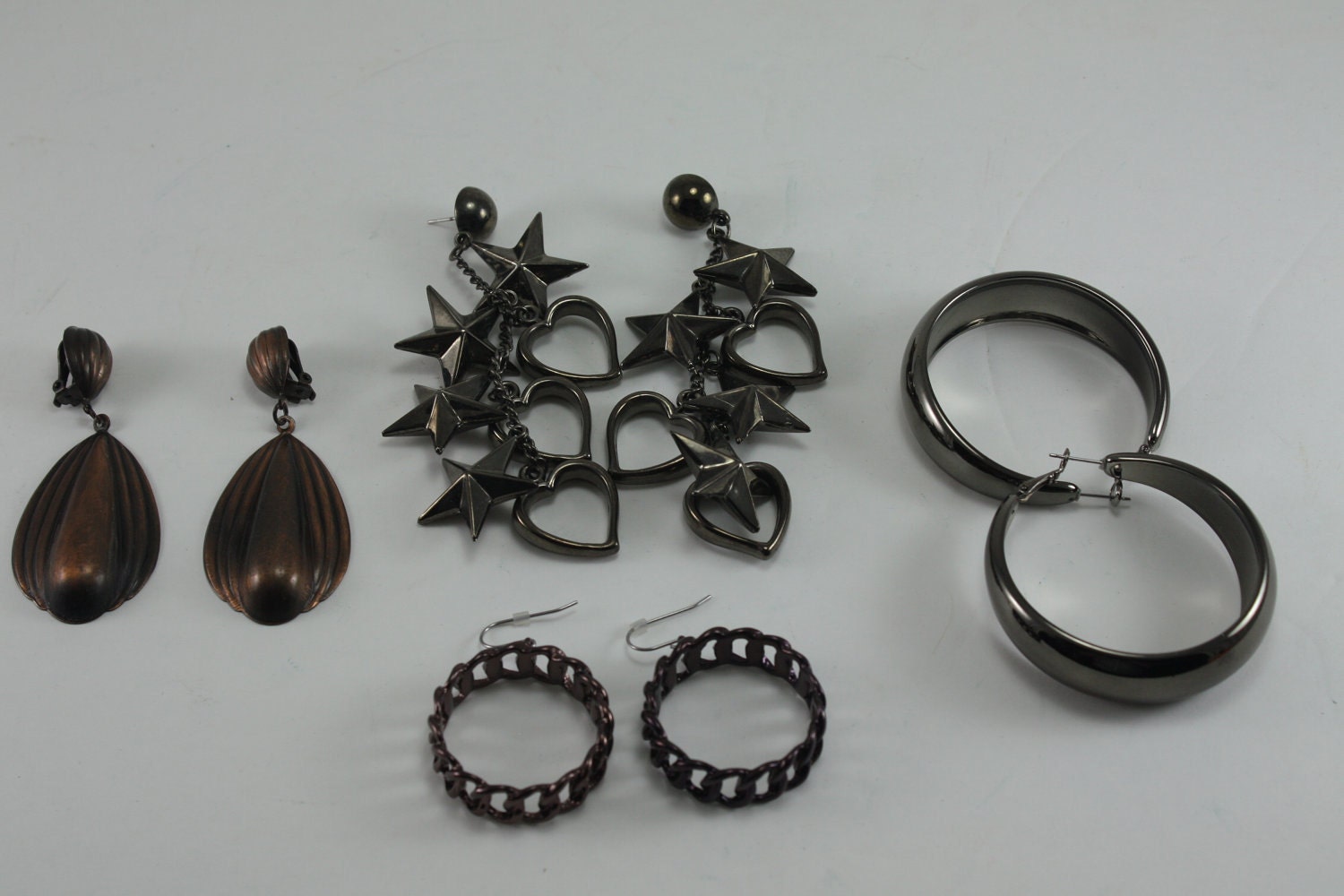 Vintage 80s Earrings Bronze Copper Destash 4 Pairs