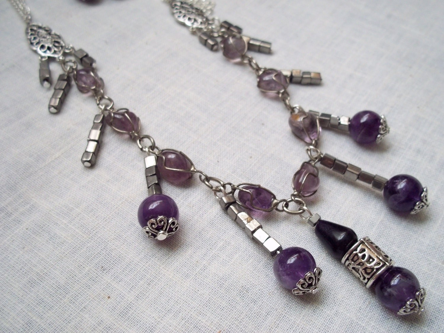 Amethystium - Amethyst, Glass and Metal Royalty Necklace and Earring Set