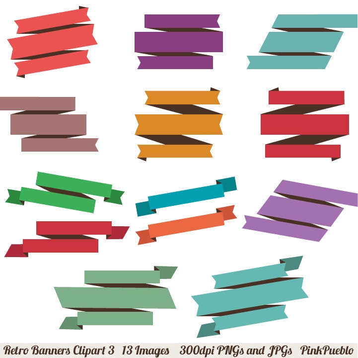 Retro Banners Clipart Clip Art 3, Vintage Ribbons Clipart Clip Art - Commercial and Personal Use