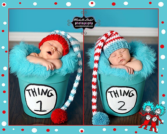 Limited Time Sale - Crochet Striped Elf Hat Twin Set - Photo Prop (Available in Different Color)