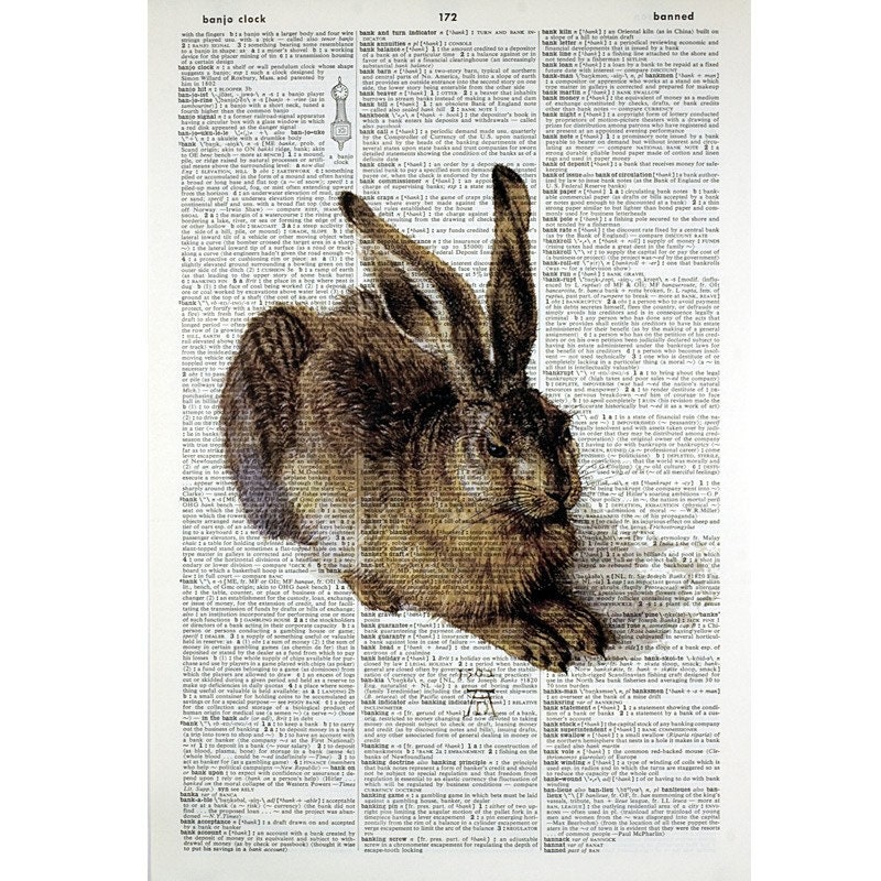 Durer Rabbit  Print on a Vintage Dictionary Page