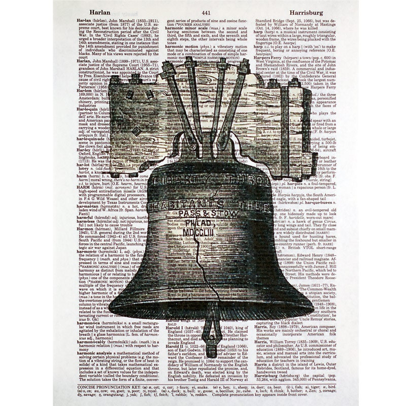 Liberty Bell Print on a Vintage Dictionary Page