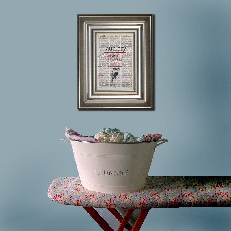 Drop Your Drawers Here Laundry Print on a Vintage Book Page
