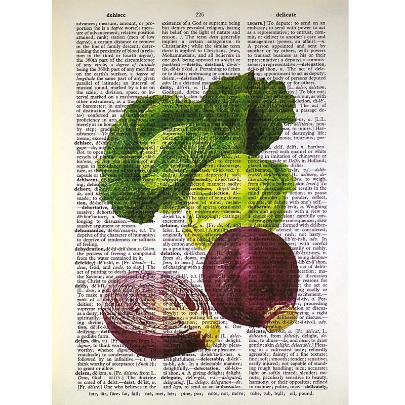 Cabbage Print on a Vintage Dictionary Page