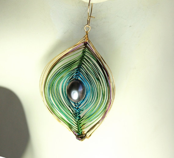 Chic Iridescent Peacock Earrings Free US Shipping