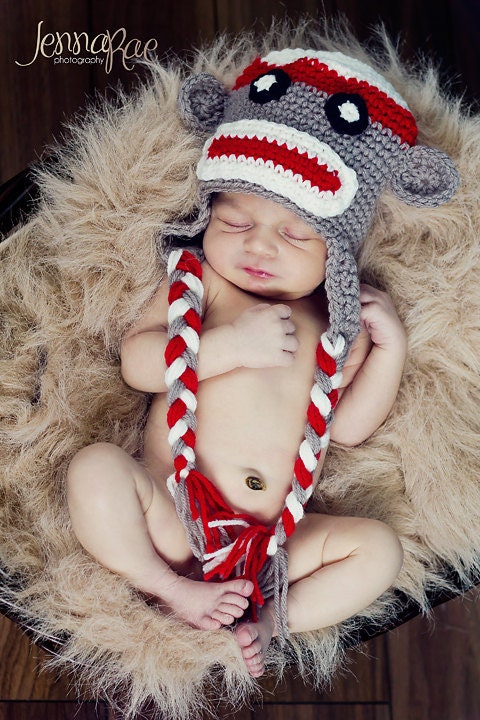Sock Monkey Crochet Baby Hat