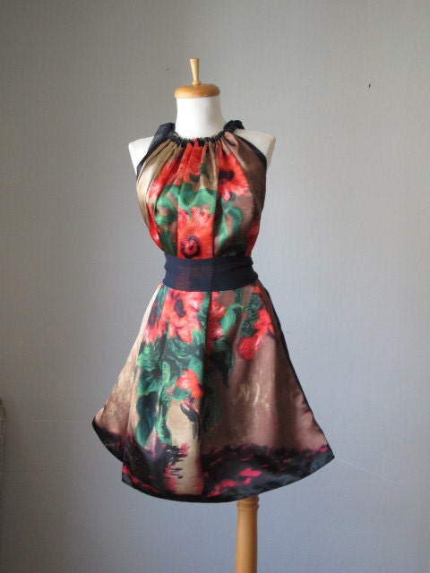 Dress / WEAR ART / Van Gogh / Brown red  / Romantic / Dreamy / Soft / Silk / Flowy / Delicate / Tunic / Art Dress