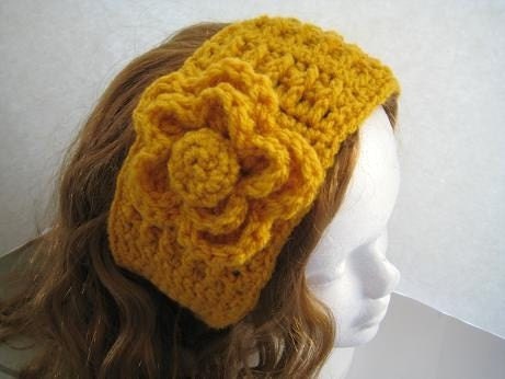 PDF Crochet Pattern - Striped Headwrap/Headband/Earwarmer with Carnation Flower - Patterns
