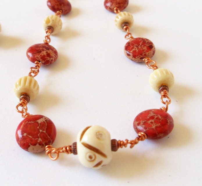 Bone- Jasper- Wire Wrapped Necklace- 2 Piece Set- Gemstone- Handmade Jewelry