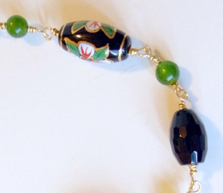 Wire Wrapped Necklace- Jade- Onyx- 2 Piece Set- Gemstone- Handmade Jewelry
