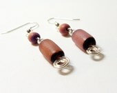 Wire Wrapped Earrings - Betel Nut- Dangle- Pink- Black- Natural- Handmade Jewelry