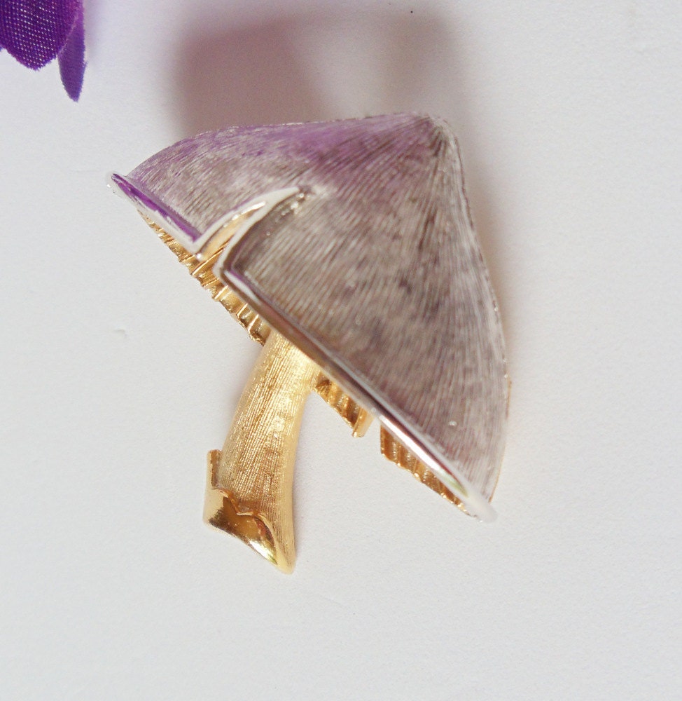 Napier Mushroom Brooch- Gold- Silver- Vintage Pin- 1960s