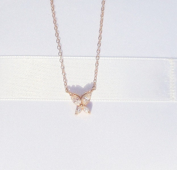 Silver Butterfly Necklace Vintage Gold Over Steling Silver CZ (925)