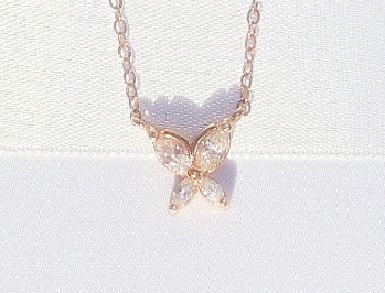 Silver Butterfly Necklace Vintage Gold Over Steling Silver CZ (925)