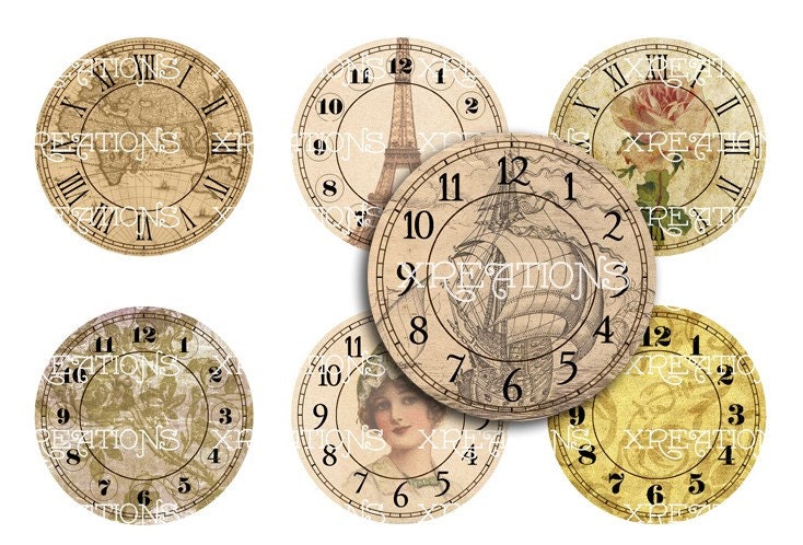 Blank clock faces in 50mm / 2inches rounds -  Digital Collage Sheet - for your steampunk accessories