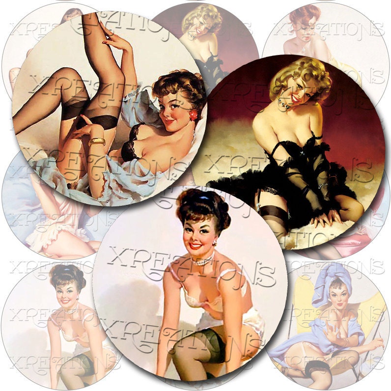 Sexy Pin Ups Girls in Lingerie - 2 inch circles - Digital Collage Sheet