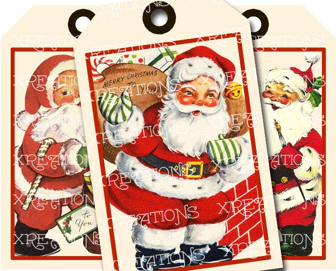 Cute Christmas Santa Clause Hangtags from vintage greeting cards printable digital collage sheet