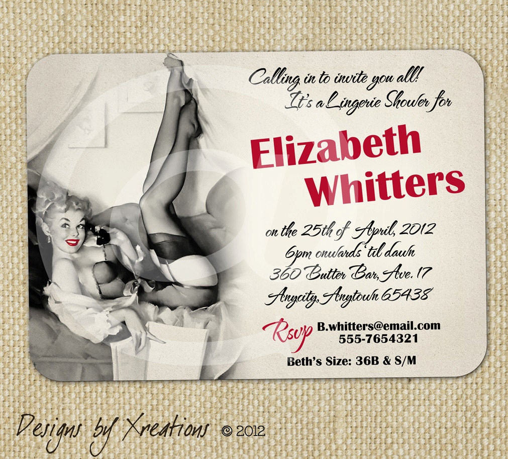 Sexy Pinup Invitation - Lingerie Themed Pop up color - Bridal shower - Bachelorette party - Customizable Wordings - Print-your-own