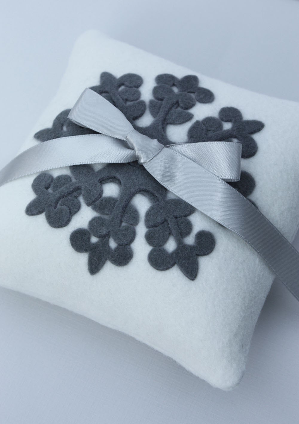 Wedding Ring Bearer Pillow Felt Winter Gray Snowflake