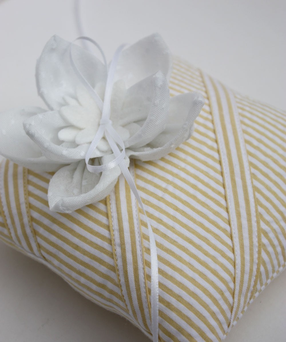 Wedding Ring Pillow Vintage Yellow Seersucker