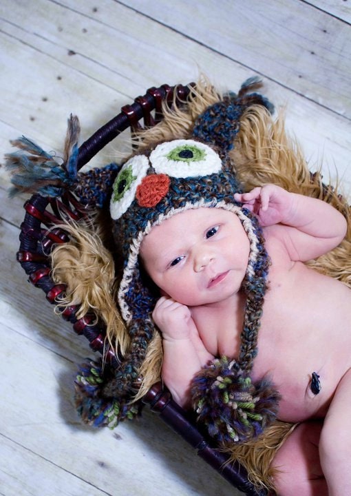 Brown Owl Hat - Baby Owl Hat - Baby Hat - Cute and Soft Earflap Baby Hat -by JoJosBootique