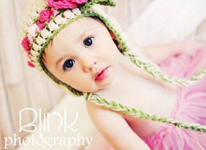 Baby Hats - Baby Girl Hat - Rosebud Hat - Crochet Girl Hat - 0 - 3 Month Girl Hat- Baby Hat with Rose Clip -by JoJosBootique