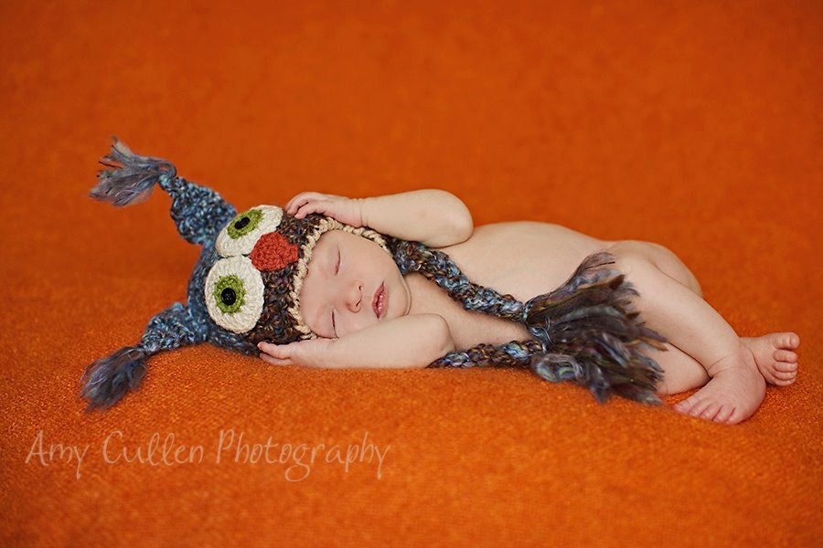 Owl Hat - Baby Owl Hat - 0 - 3 Month Owl Hat -Two toned Cute and Soft Earflap - by JoJosBootique