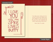 Spike Loves Buffy, Valentine's Day Card, 5x7 inch