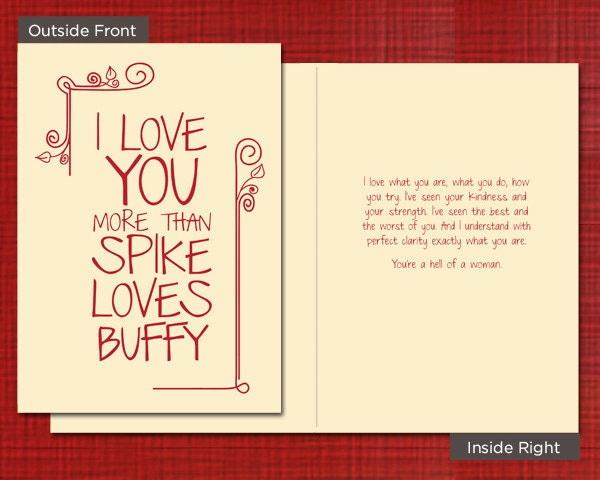 Spike Loves Buffy, Valentine's Day Card, 5x7 inch