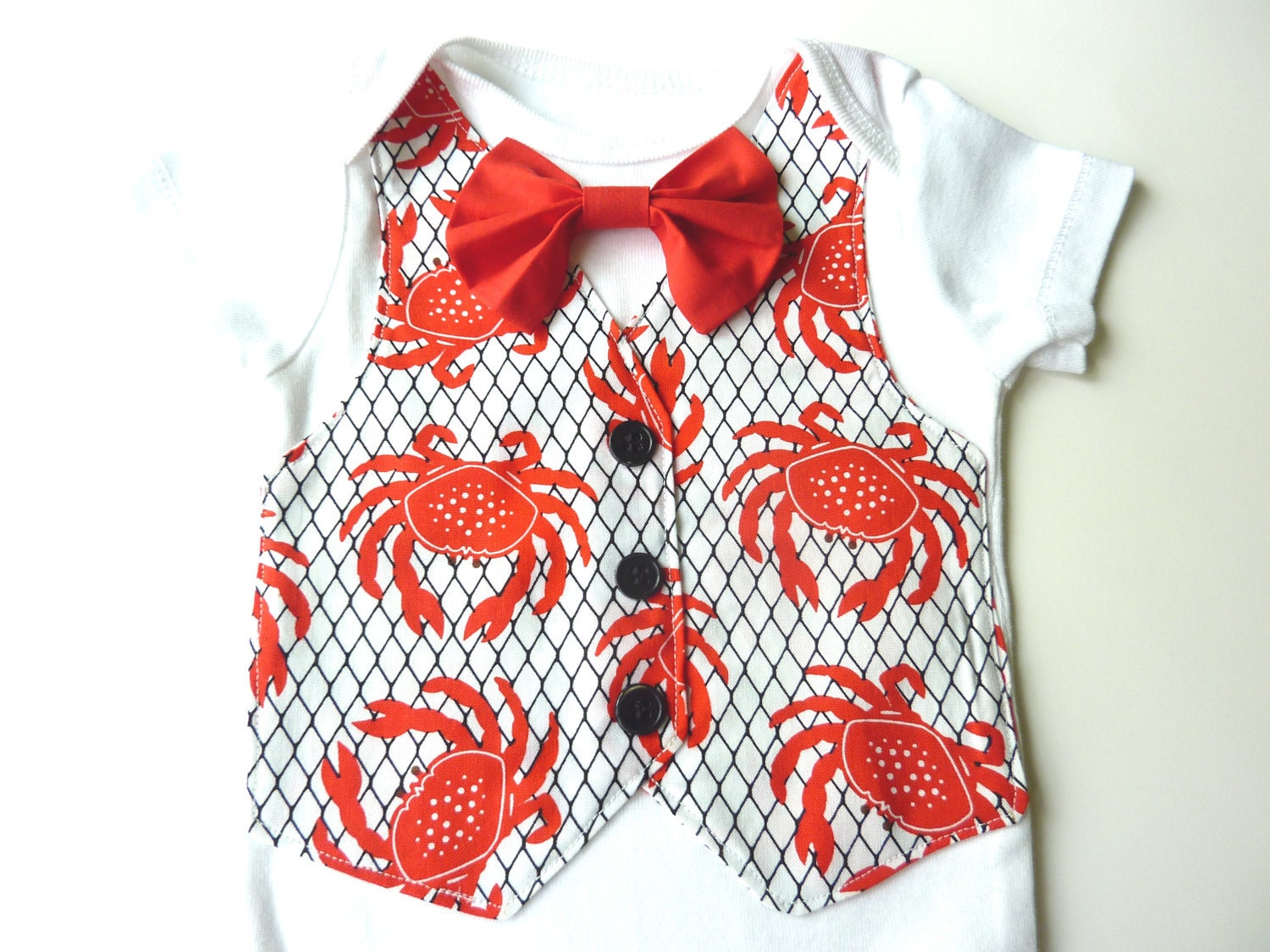 Summer Fun Crab Tuxedo Onesie Vest with Removable Matching Bow Tie