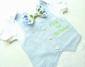 Short or Long Sleeve Baby's First Birthday Tuxedo Onesie Vest with Matching Polka Dot Bow Tie