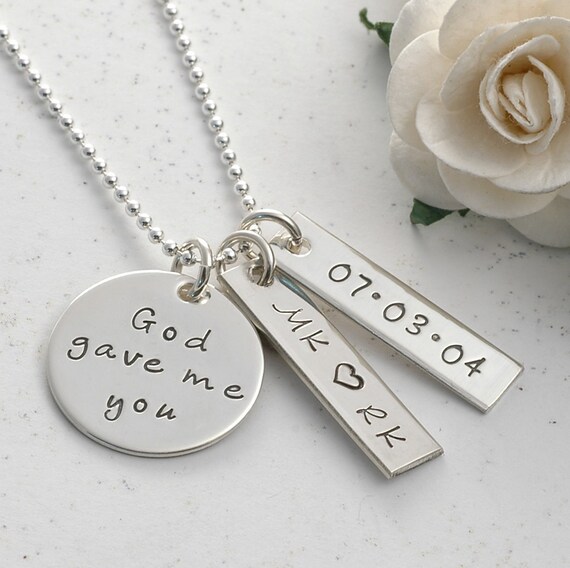 God gave me you - Personalized hand stamped necklace