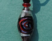 Leather Necklace with Red Black and Silver Glass Bead and Sterling Cardinal Bird Charm