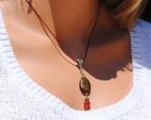 Leather Necklace with Agate Focal Bead and Carnelian and Jasper Accent Beads