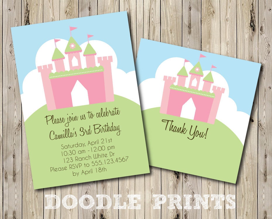 Printable PRINCESS Birthday Party Invitation & Thank You Card - Princess Castle Design - Princess Invitation - Girl Invitation