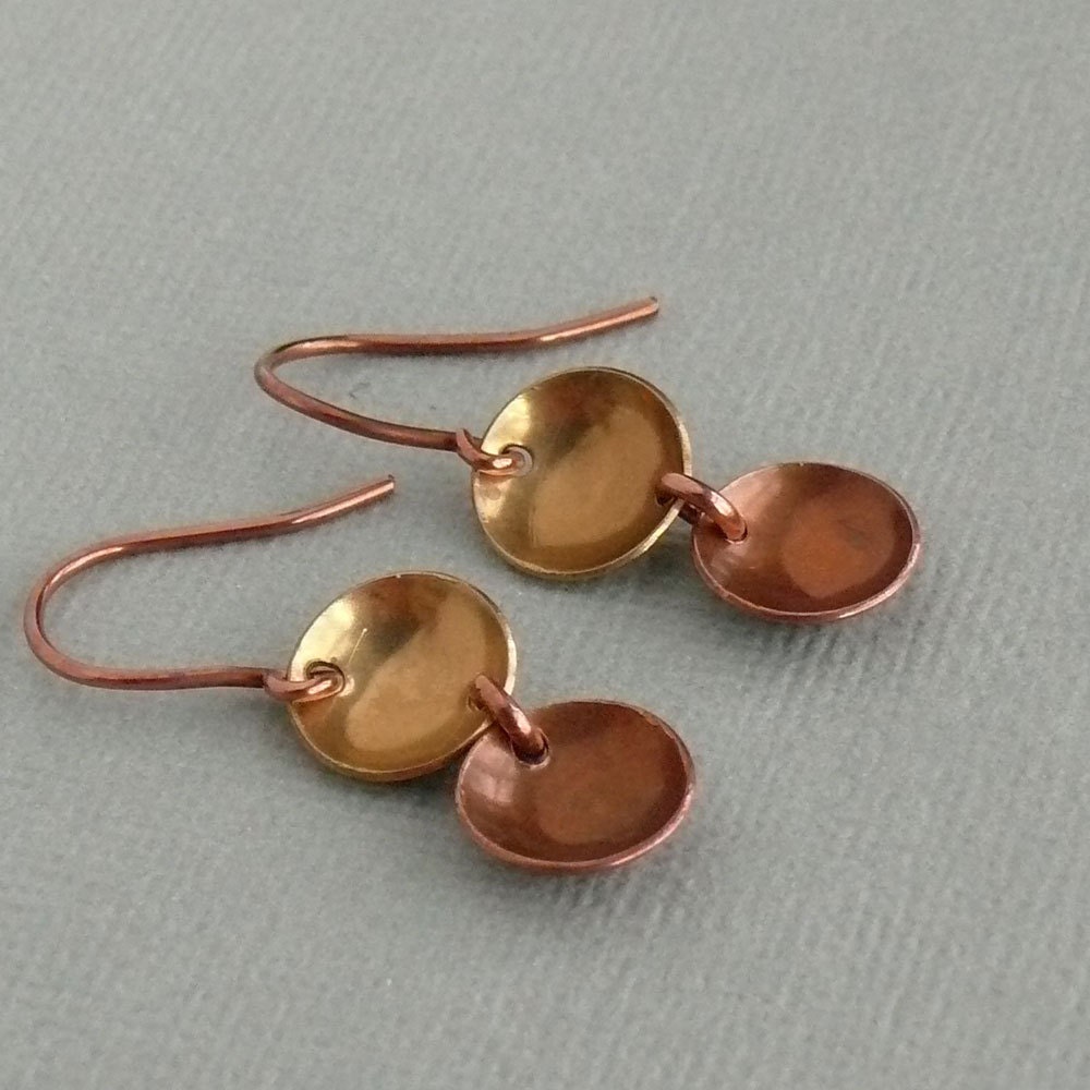 dangle earrings Copper and Brass dome