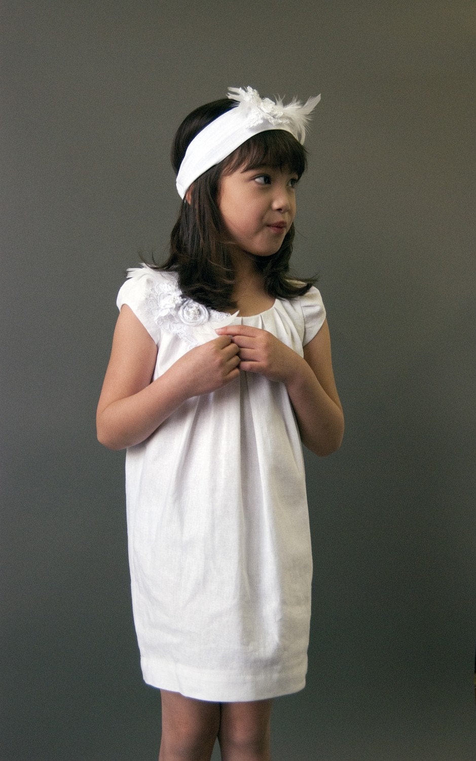 Linen Flower Girl Dress, "Kelly-Daydream", retro style, custom size