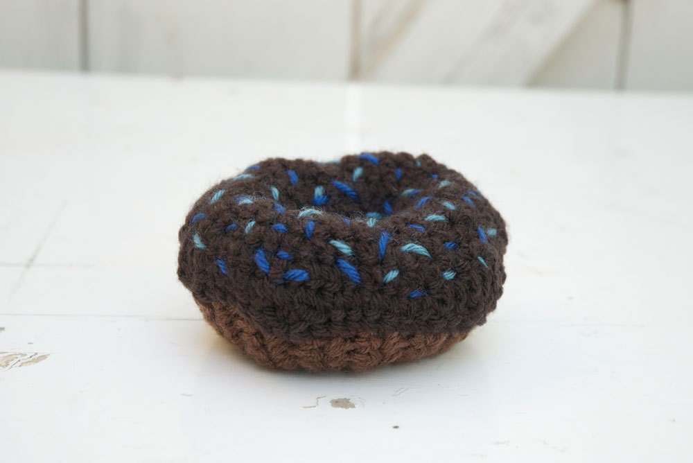 Joy Filled Donut Rattle for Babes - Chocolate with Dark Chocolate Glaze, Blue Sprinkles
