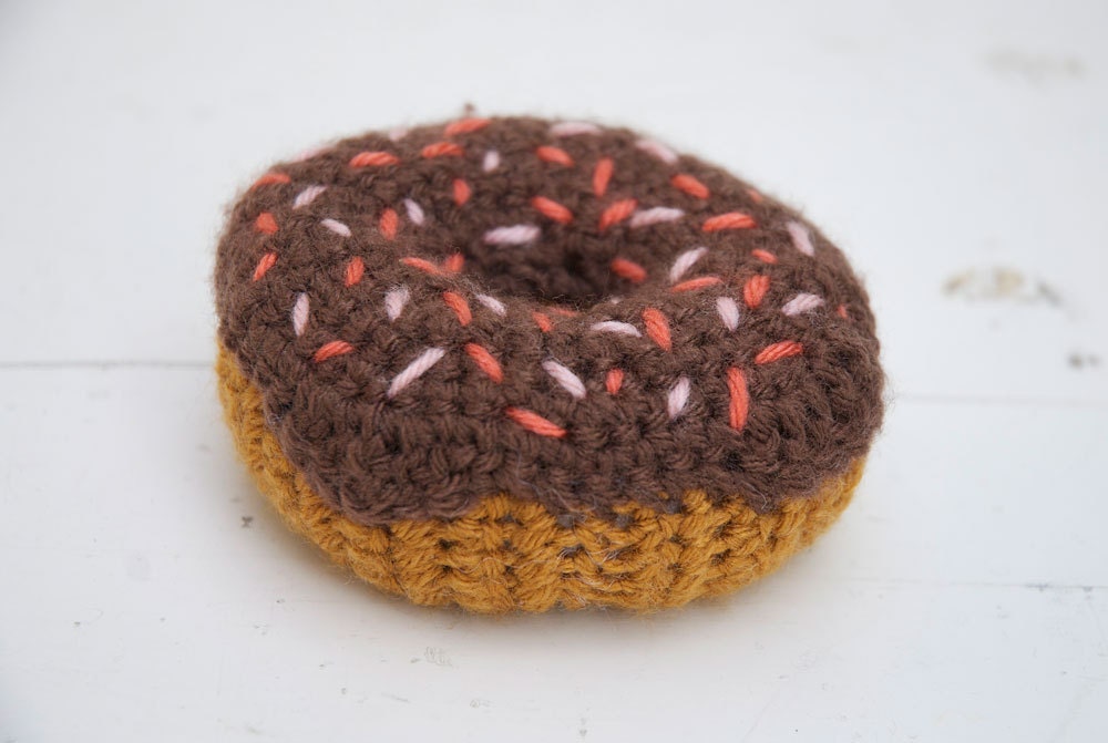 Joy Filled Donut Rattle for Babes - Ol' Fashion with Chocolate Glaze, Pink Sprinkles