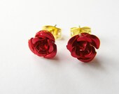 Dainty Red Rose Earrings, Studs, Post