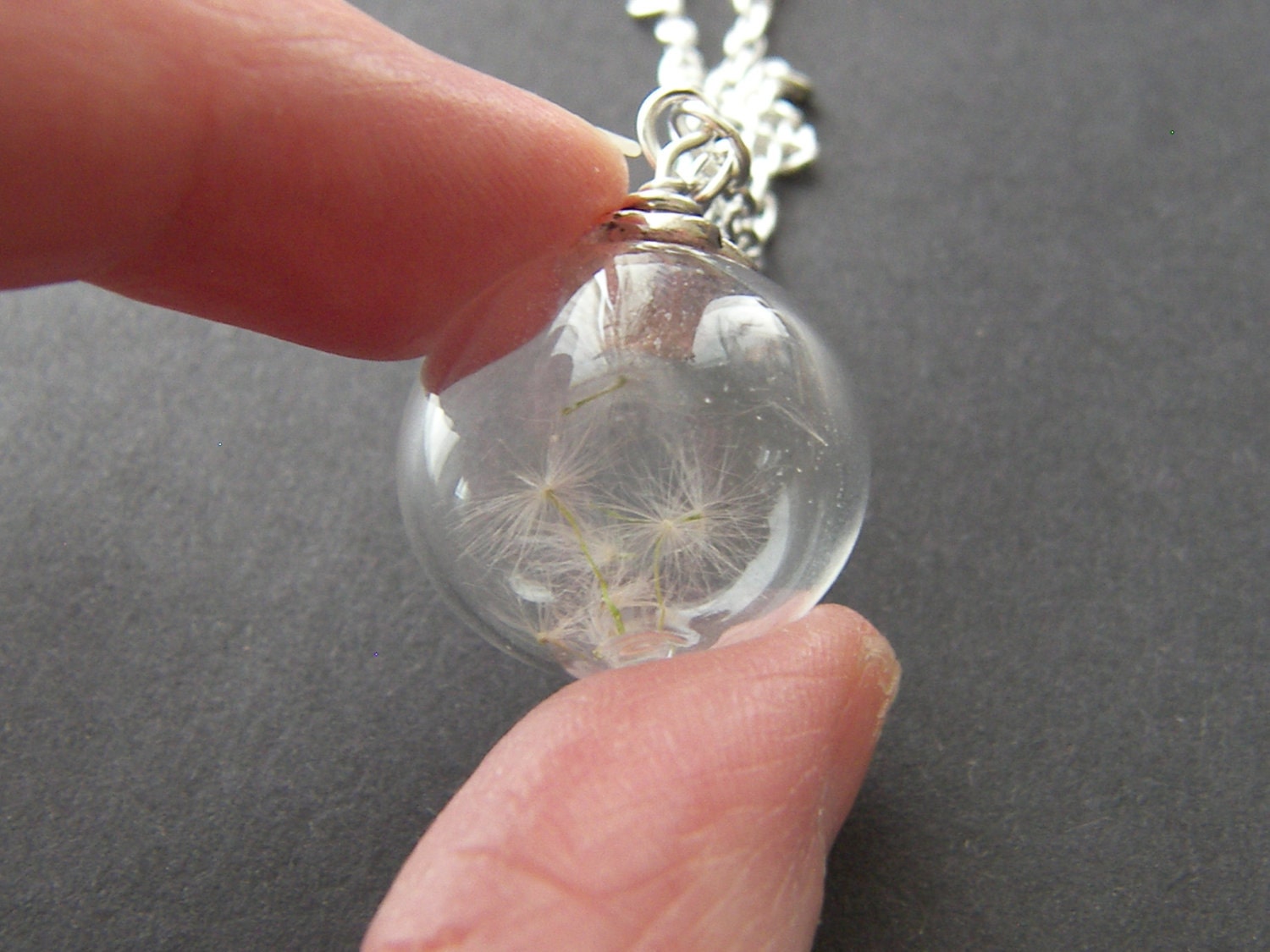 Real Dandelion Seeds Necklace, Handblown Glass, Glass Orb, Nature, Botanical