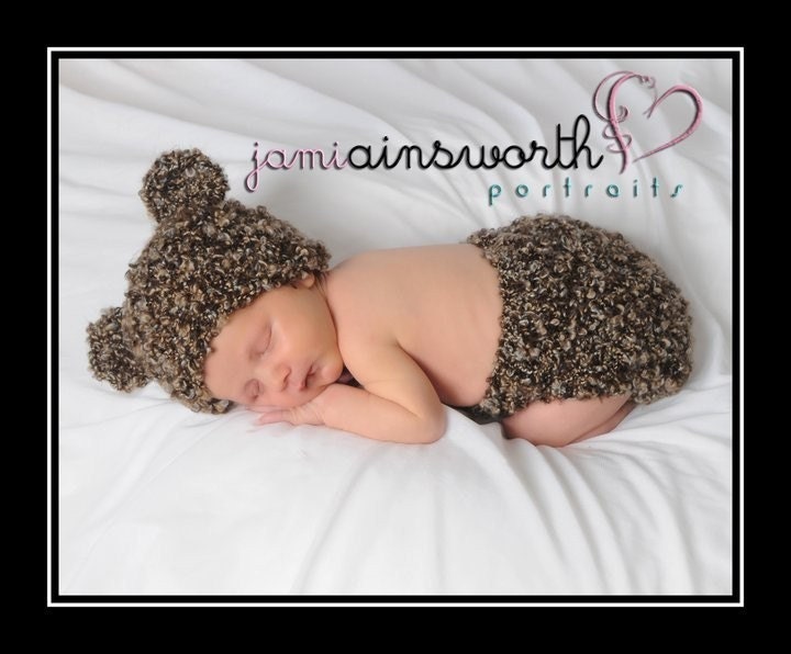 Cuddly Bear Newborn Baby Crochet Diaper Cover and Hat 0-3 months PHOTO PROP