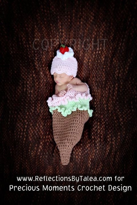 Crochet Newborn Girl Cocoon, ICE CREAM CONE Cocoon and Hat Set, Baby Cocoon, Baby Girl Crochet Newborn Baby Photo Prop