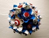 Paper Flower Bouquet, Wedding, Blue, White, Red, Map, Kusudama, Rose