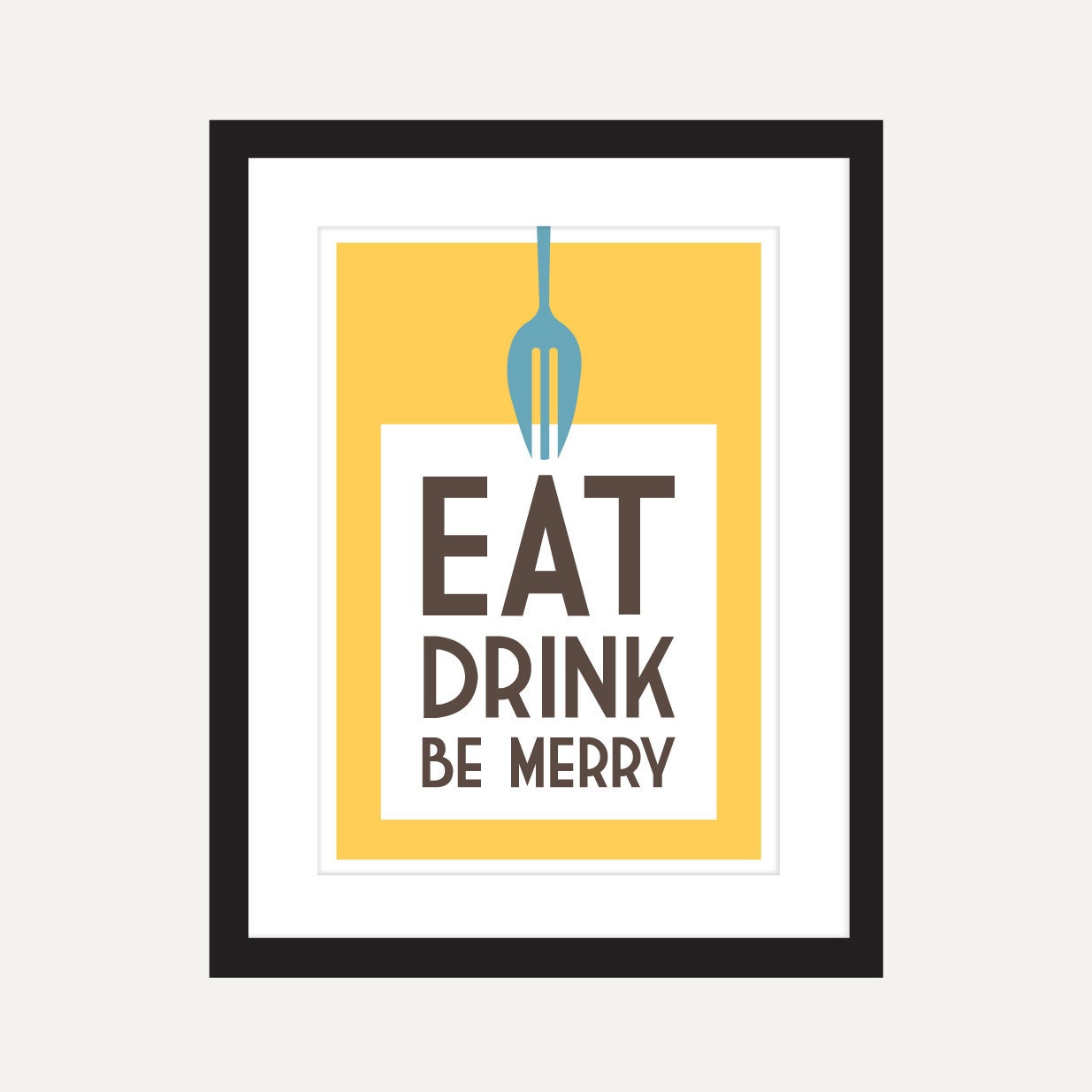 Kitchen art print, Eat, Drink, Be Merry in yellow: 5 x 7 - GraphicAnthology Kitchen art print, Eat, Drink, Be Merry in yellow: 5 x 7 - GraphicAnthology