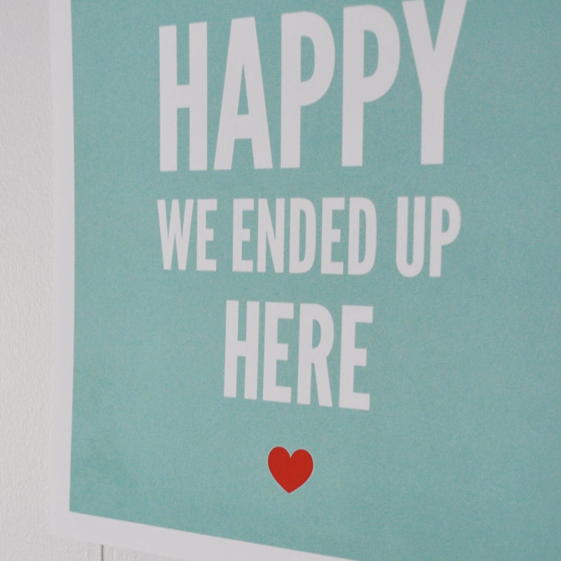 Love art print, So happy, turquoise/red: 8 x 10