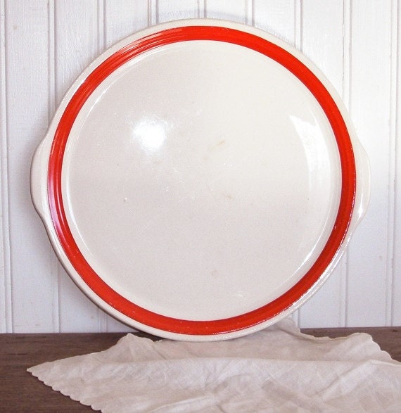 Vintage Cake Platter -  Red and White